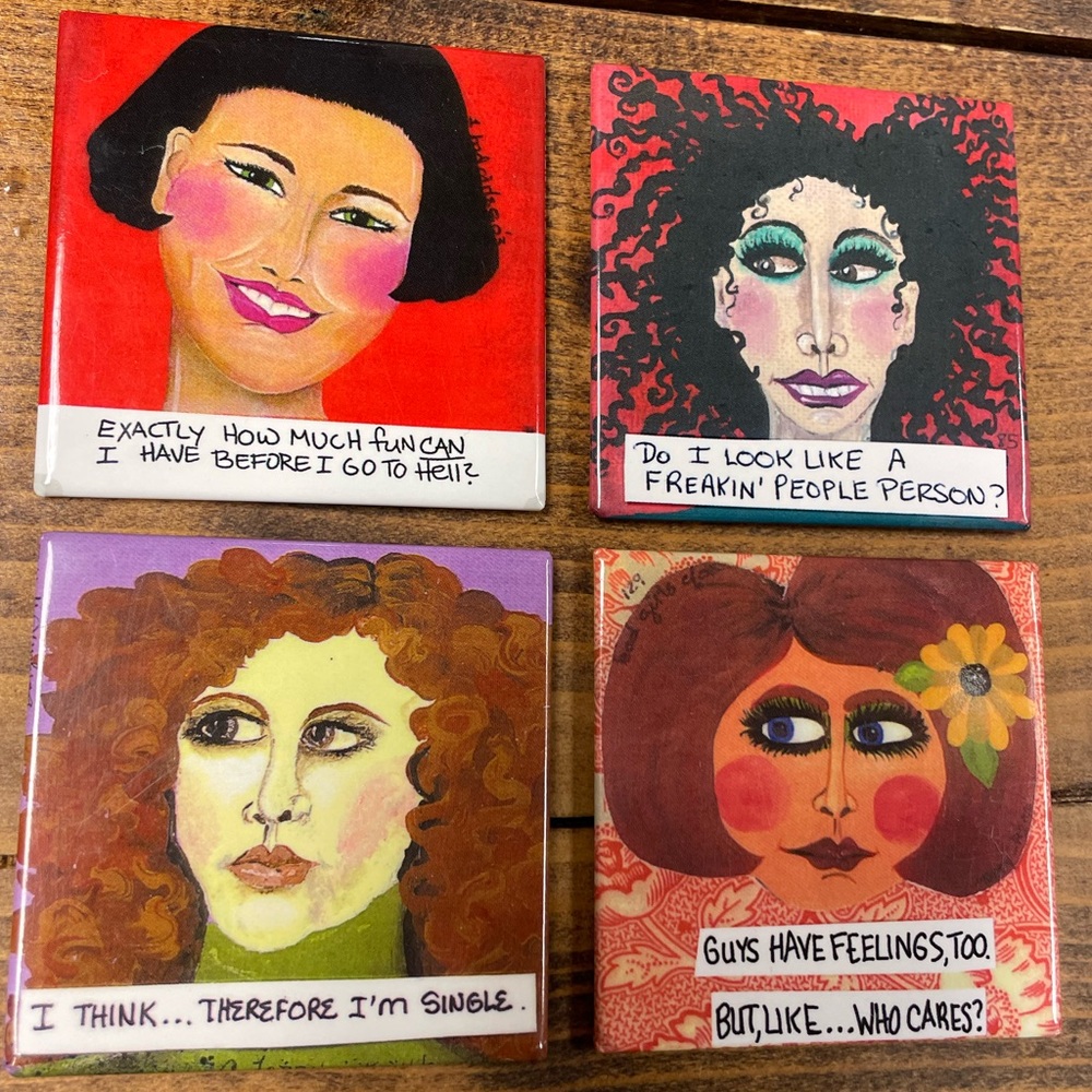 Set of 4 Magnets - Bad Girl Art for Lilly Lu - Funny Female Girl Humorous Gift